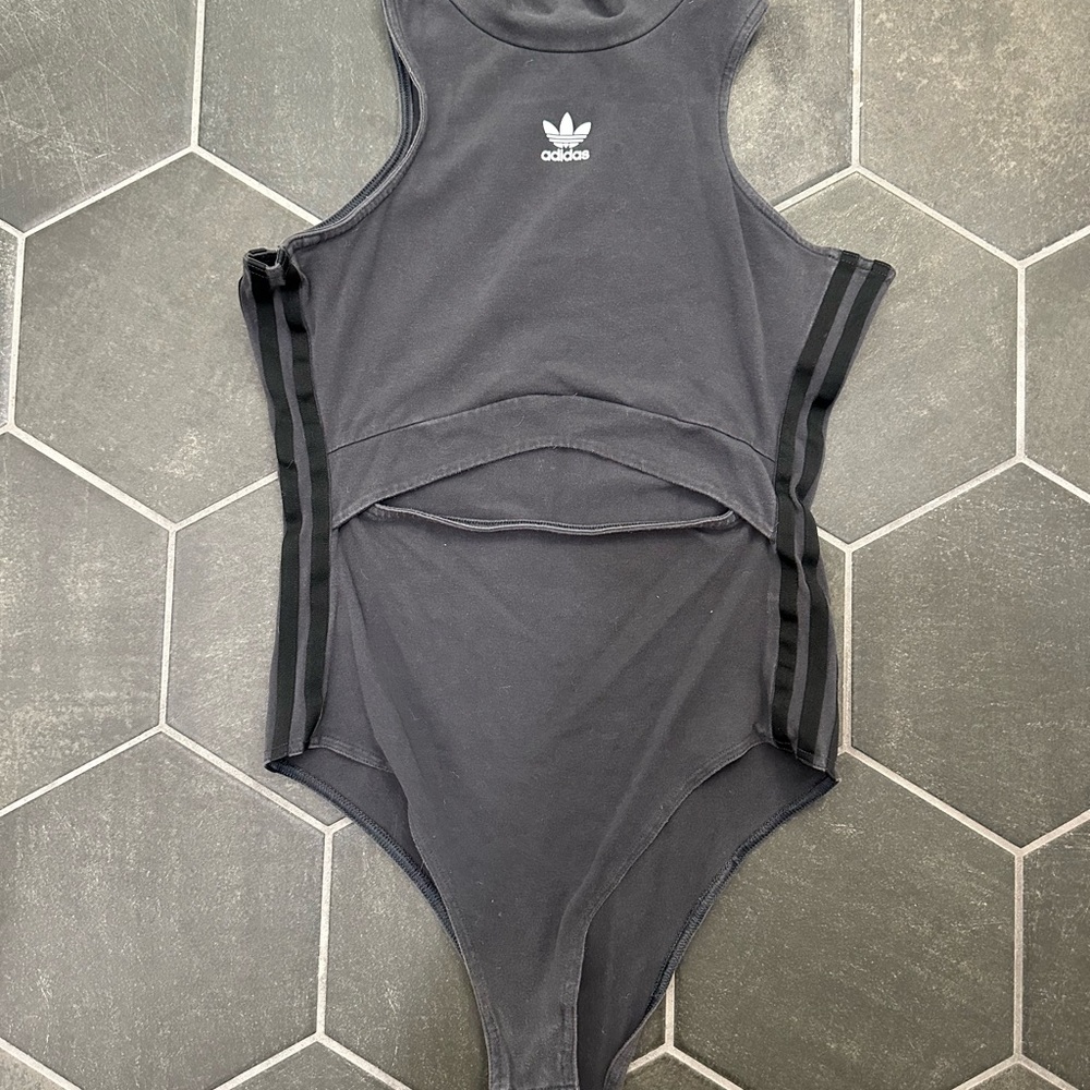 Adidas Charcoal cut-out body suit with logo